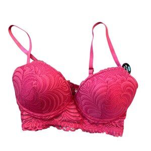 René Rofé Womens Lace Slight Push Up Bra 34C Red Nylon/Spandex Lingerie With Tag